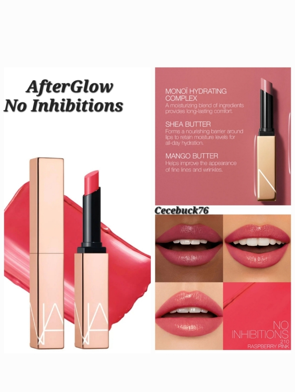 🌺NARS No Inhibitions Afterglow Sensual Shine Lipstick Raspberry Pink - Picture 1 of 7